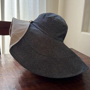 Extra Wide Brimmed Bucket Hat UNBRANDED Cotton Button Front Dark Grey OS